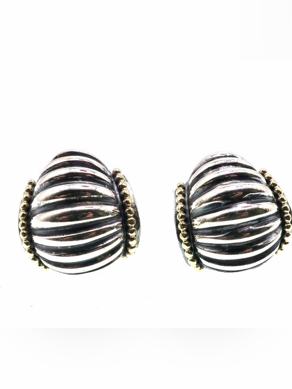 LAGOS CAVIAR Sterling SIlver & 18K Yellow Gold Omega Back Fluted Stud Earrings